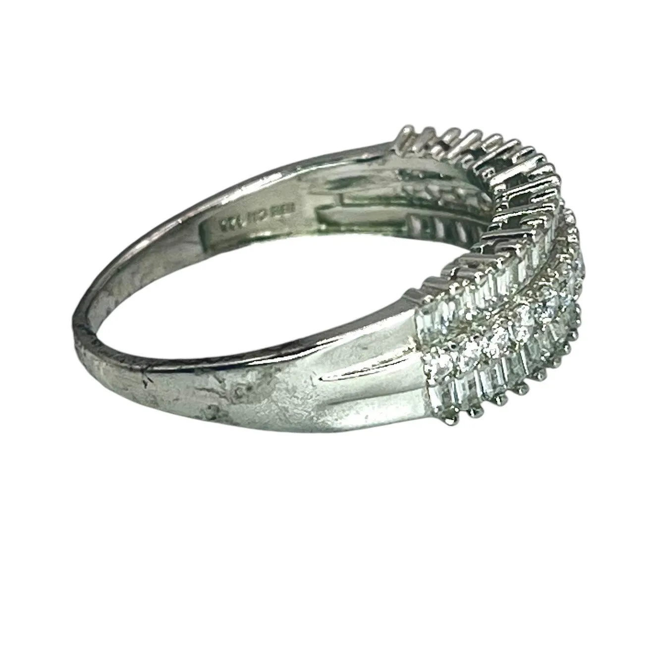 925 Sterling Silver Baguette and Round Cut Cubic Zirconia Ring Size 8.75 Band