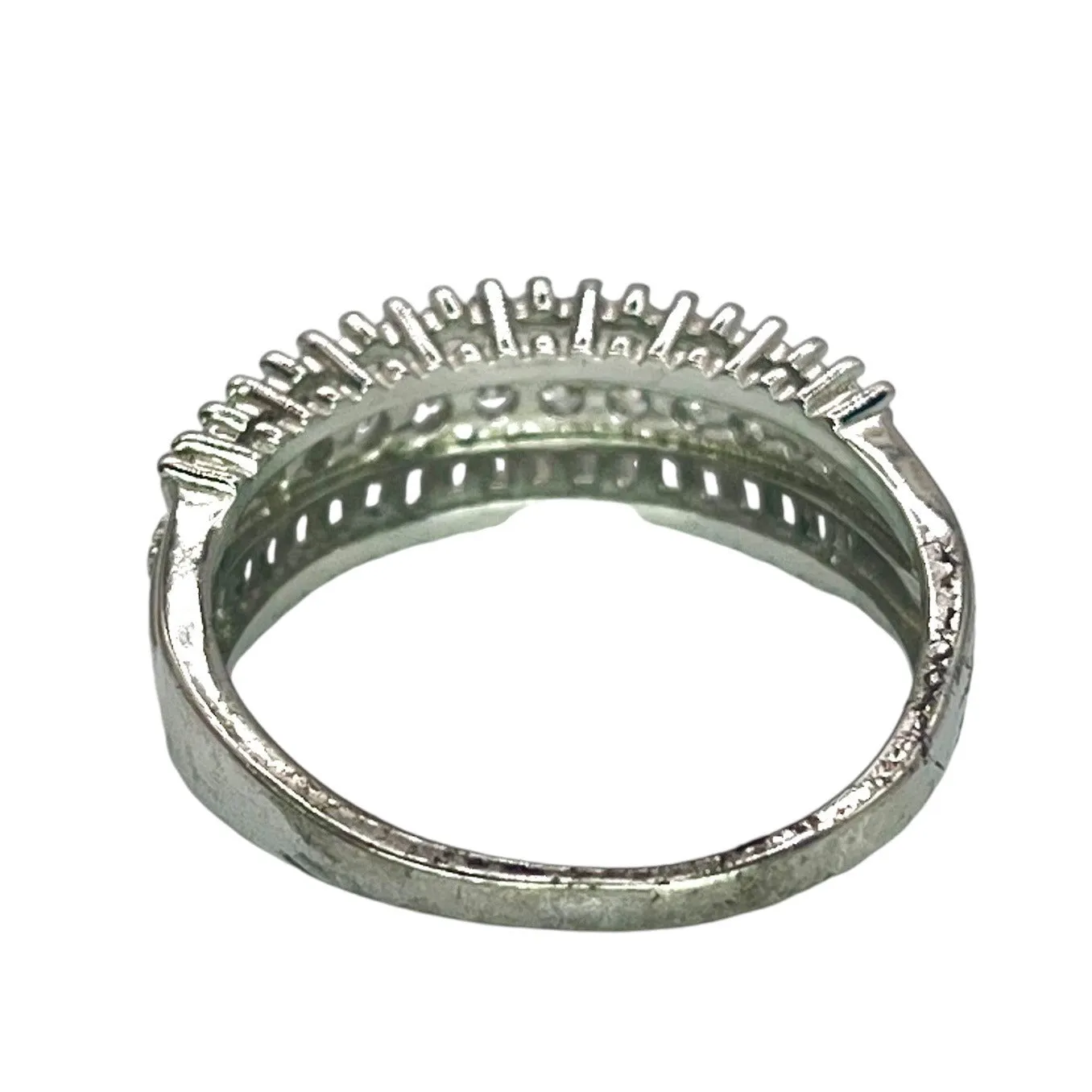 925 Sterling Silver Baguette and Round Cut Cubic Zirconia Ring Size 8.75 Band