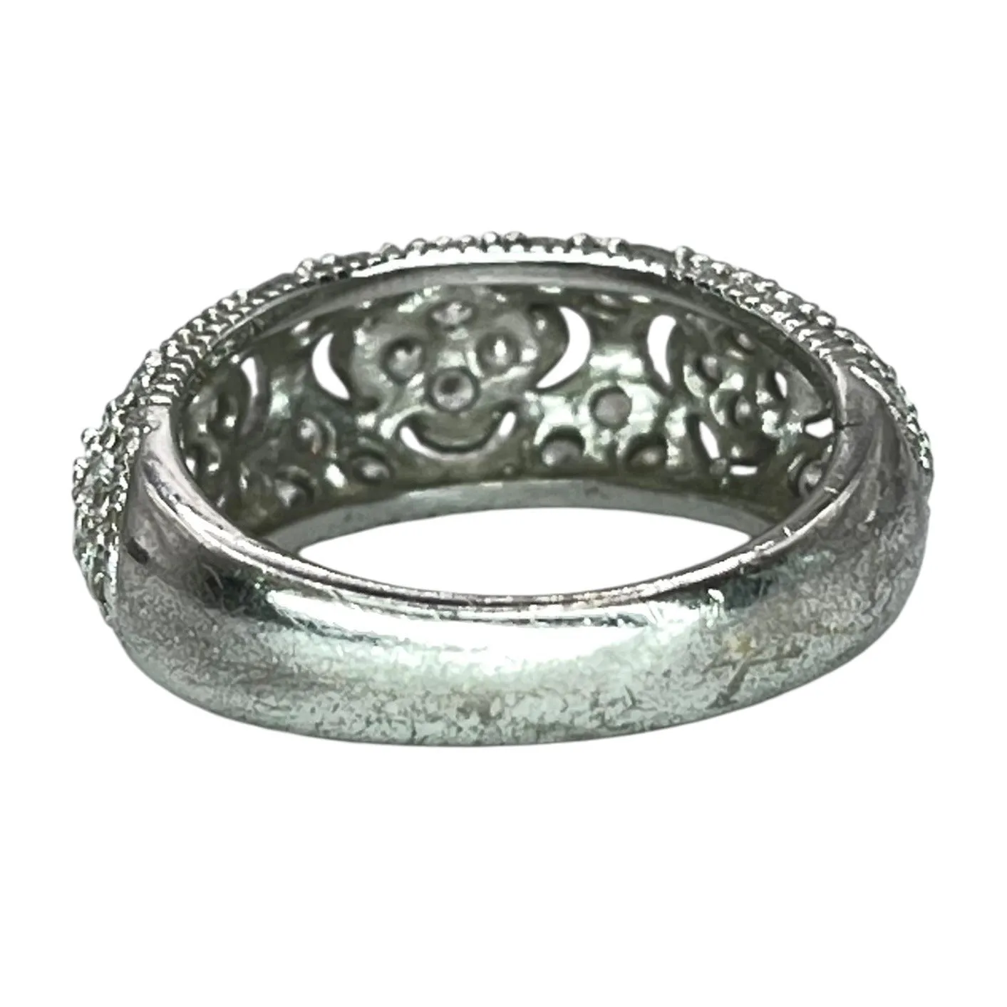 925 Sterling Silver Flower Filigree Cubic Zirconia Ring Size 6.25 Band Floral