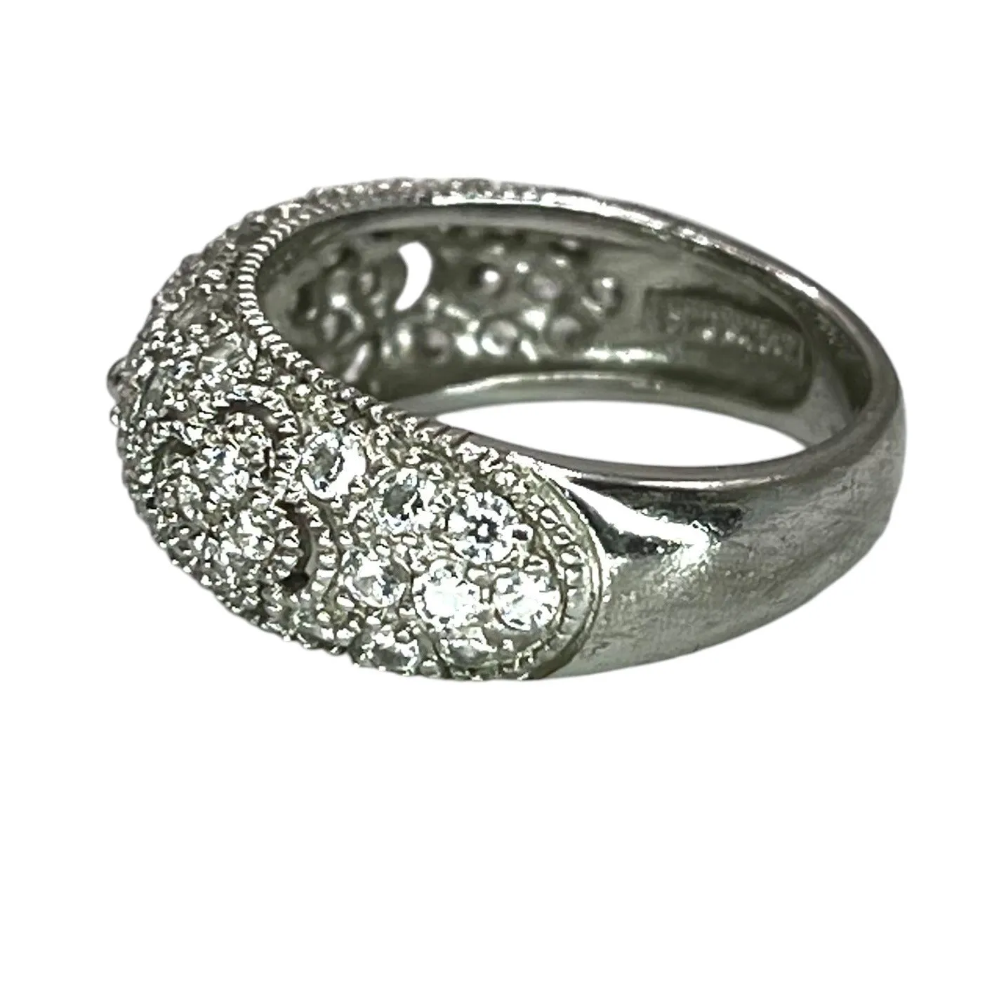 925 Sterling Silver Flower Filigree Cubic Zirconia Ring Size 6.25 Band Floral