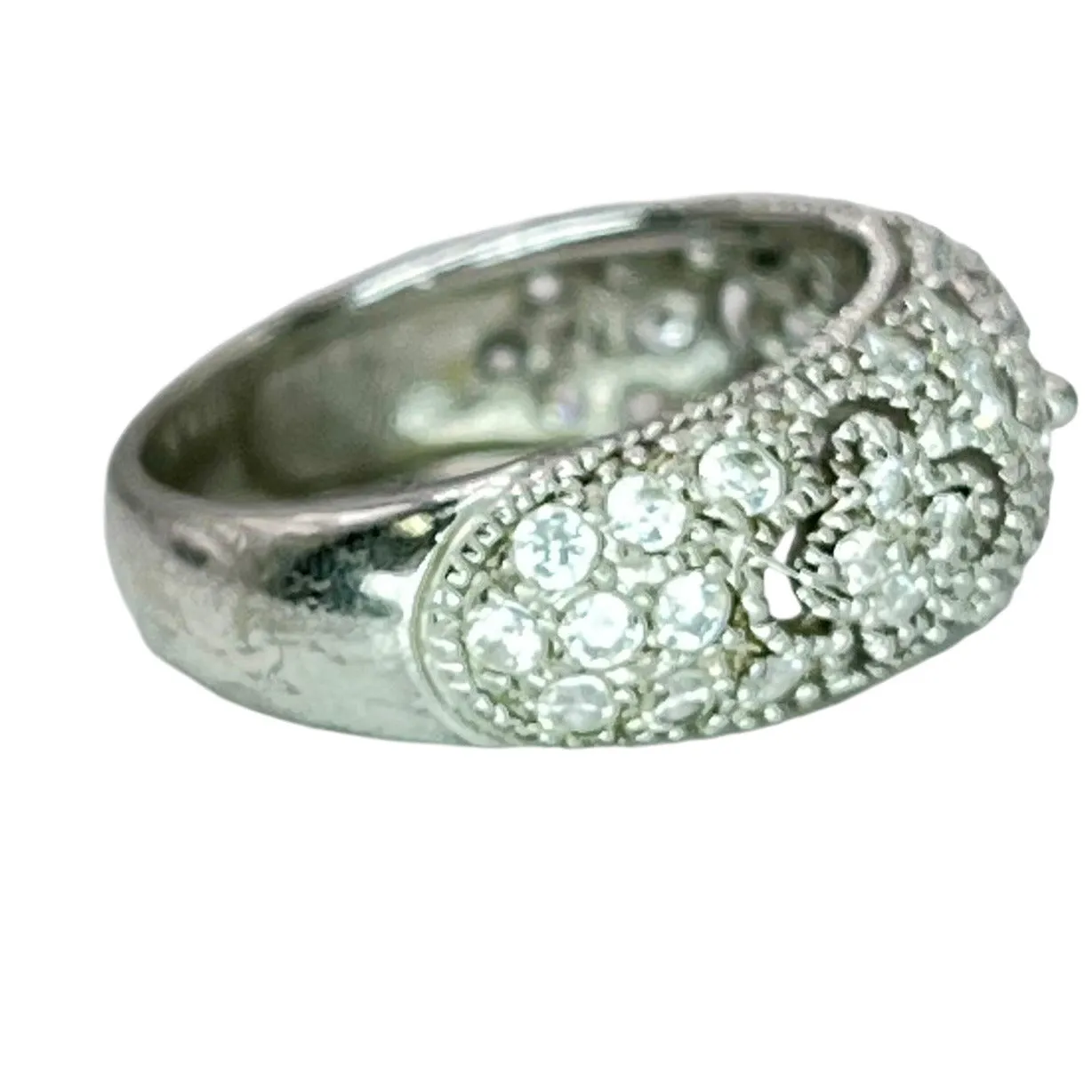925 Sterling Silver Flower Filigree Cubic Zirconia Ring Size 6.25 Band Floral