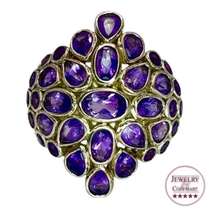 925 Sterling Silver Natural Amethyst Cluster Ring size 7 Purple Chunky Statement