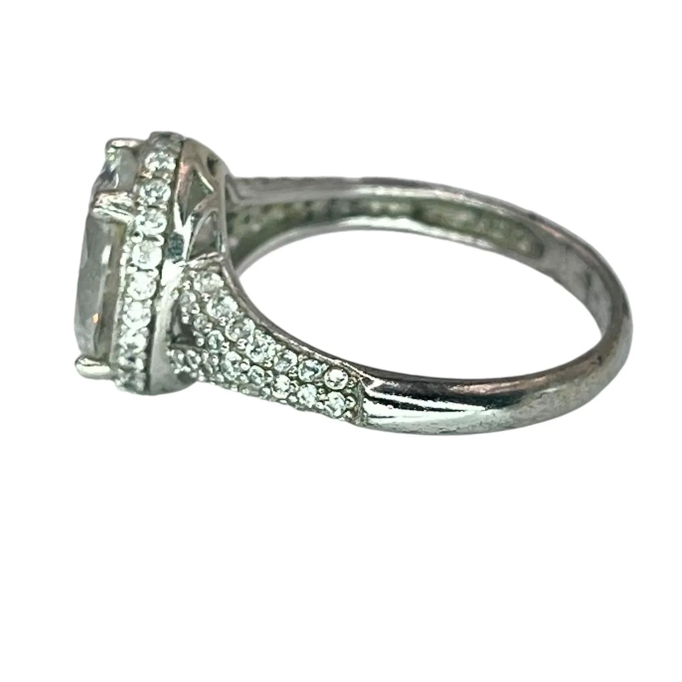 925 Sterling Silver Oval Cut Halo CZ Ring Size 7 Prong Set Engagement Bridal