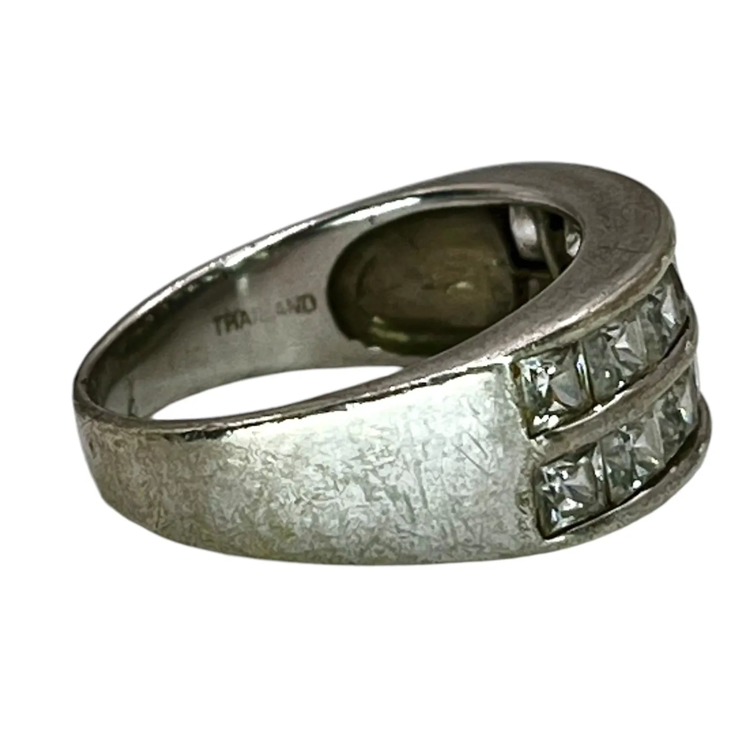 925 Sterling Silver Princess Cubic Zirconia Two Row Ring Size 6.5 Band Classic