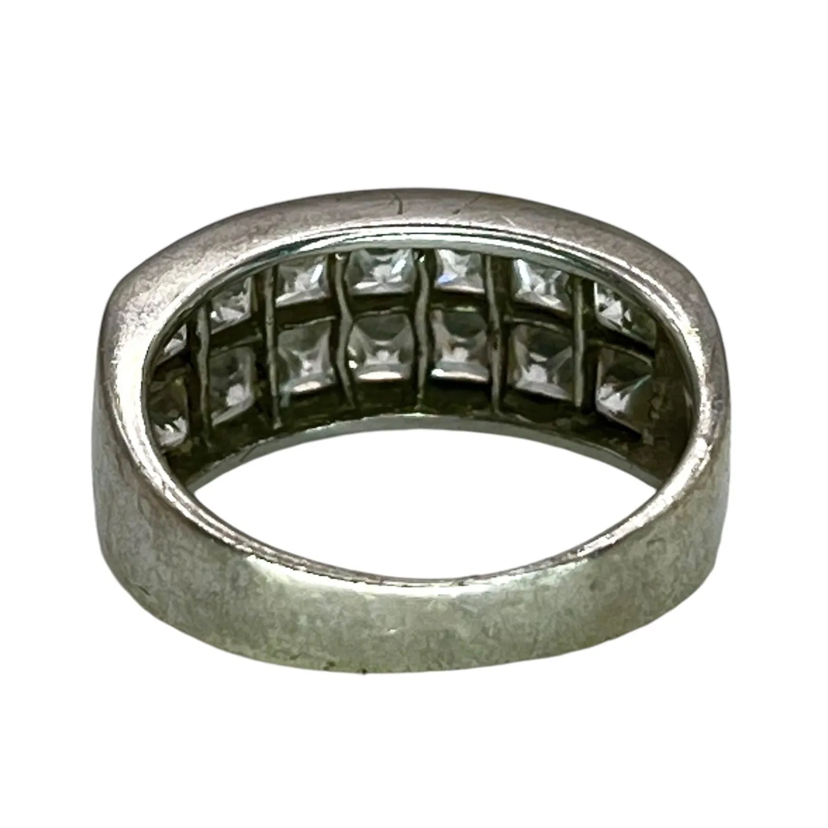 925 Sterling Silver Princess Cubic Zirconia Two Row Ring Size 6.5 Band Classic