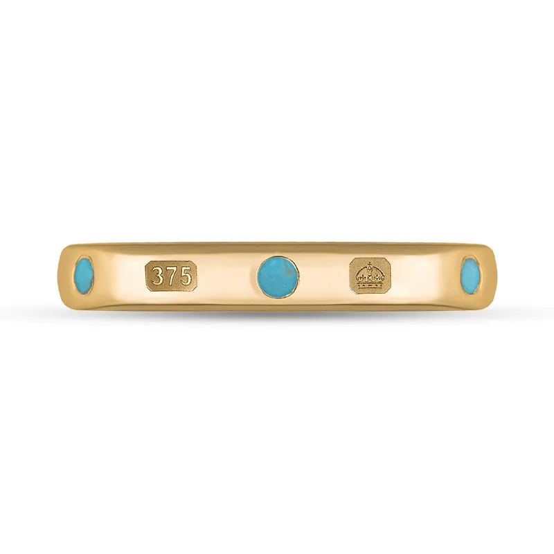 9ct Rose Gold Turquoise King's Coronation Hallmark 3mm Ring D