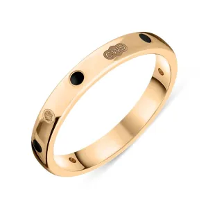 9ct Rose Gold Whitby Jet King's Coronation Hallmark 3mm Ring D