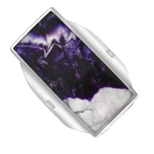 9ct White Gold Blue John Hallmark Large Oblong Ring