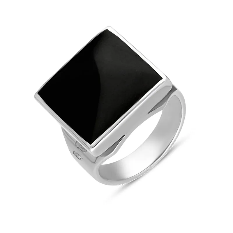 9ct White Gold Whitby Jet Hallmark Small Square Ring
