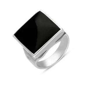 9ct White Gold Whitby Jet Hallmark Small Square Ring