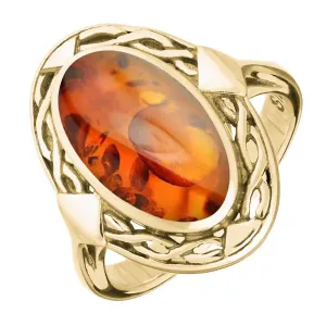 9ct Yellow Gold Amber Oval Celtic Ring