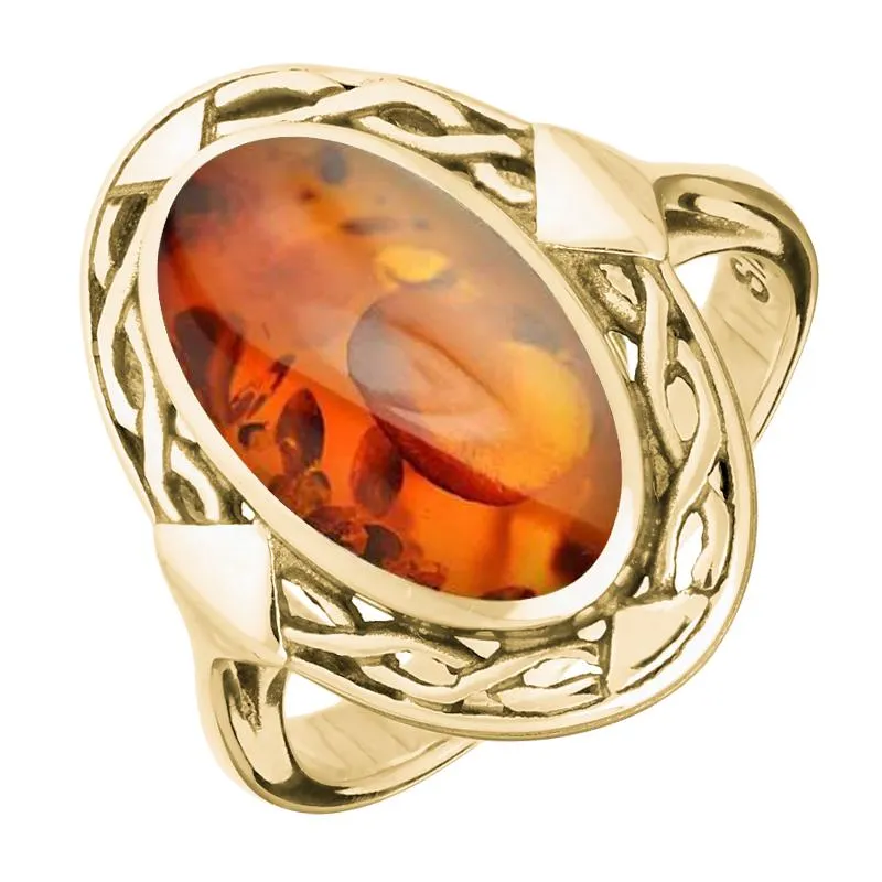 9ct Yellow Gold Amber Oval Celtic Ring
