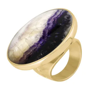 9ct Yellow Gold Blue John Hallmark Large Round Ring