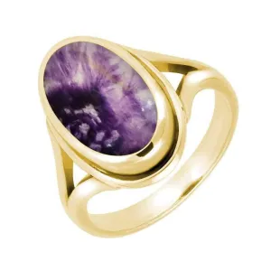 9ct Yellow Gold Blue John Oval Ridged Ring