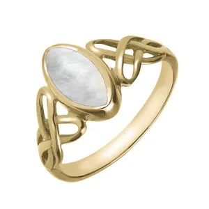 9ct Yellow Gold Mother of Pearl Marquise Celtic Ring