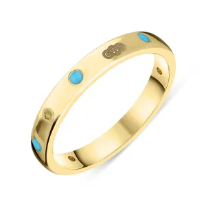 9ct Yellow Gold Turquoise King's Coronation Hallmark 3mm Ring D