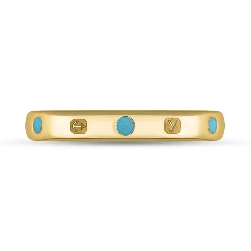 9ct Yellow Gold Turquoise King's Coronation Hallmark 3mm Ring D