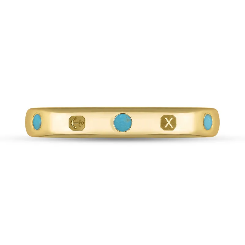 9ct Yellow Gold Turquoise Queen's Jubilee Hallmark 6mm Ring D