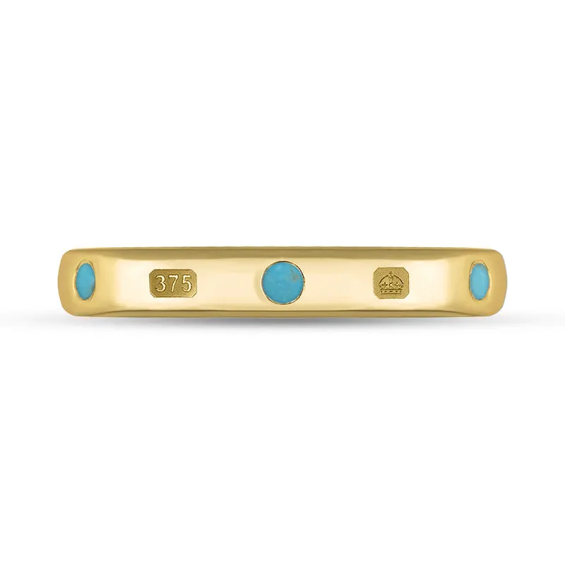 9ct Yellow Gold Turquoise Queen's Jubilee Hallmark 6mm Ring D