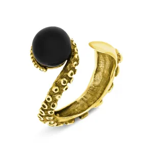 9ct Yellow Gold Whitby Jet Bead Swirl Tentacle Ring