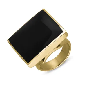 9ct Yellow Gold Whitby Jet Hallmark Medium Square Ring