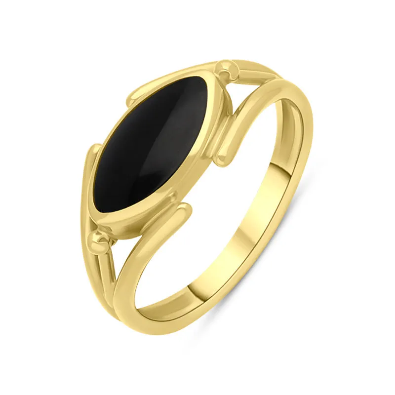 9ct Yellow Gold Whitby Jet Marquise Open Shank Ring