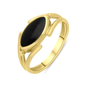 9ct Yellow Gold Whitby Jet Marquise Open Shank Ring