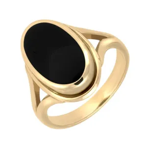 9ct Yellow Gold Whitby Jet Oval Ridged Ring