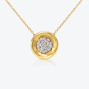 A. Sun Halo Core 18K Gold Necklace w. Lab-Grown Diamond Pav??