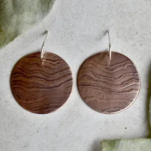Agate Pattern Large Copper Disc Drop Earrings
