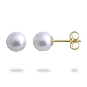 Akoya White Pearl Earrings in Gold - 6.5-7mm