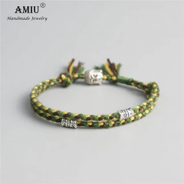 AMIU Tibetan Buddhist Lucky Woven Amulet Tibetan Cord Bracelets & Bangles For Women Men Handmade Rope Buddha Anklet Bracelet