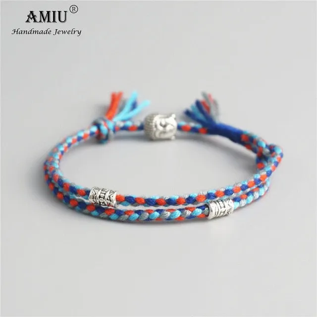 AMIU Tibetan Buddhist Lucky Woven Amulet Tibetan Cord Bracelets & Bangles For Women Men Handmade Rope Buddha Anklet Bracelet
