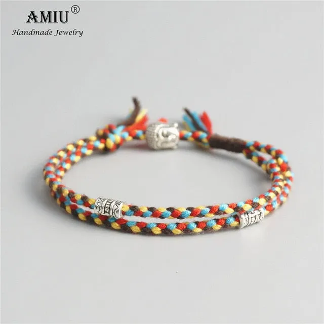 AMIU Tibetan Buddhist Lucky Woven Amulet Tibetan Cord Bracelets & Bangles For Women Men Handmade Rope Buddha Anklet Bracelet