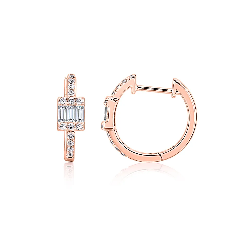 Baguette and Round Brilliant fancy earrings with 0.55 carats* of diamond simulants in 10 carat rose gold