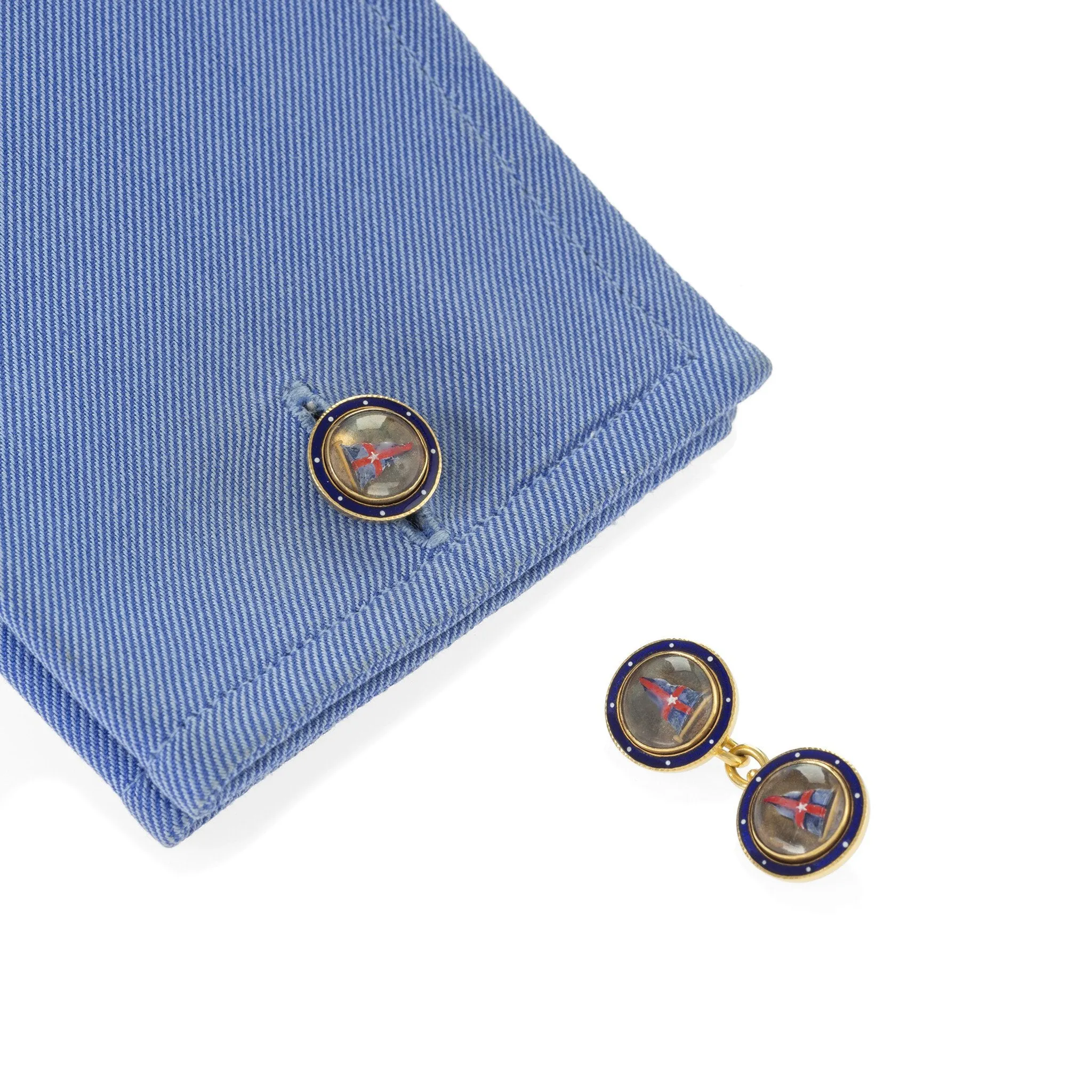 Benzie of Cowes New York Yacht Club Rock Crystal and Enamel Cuff Links