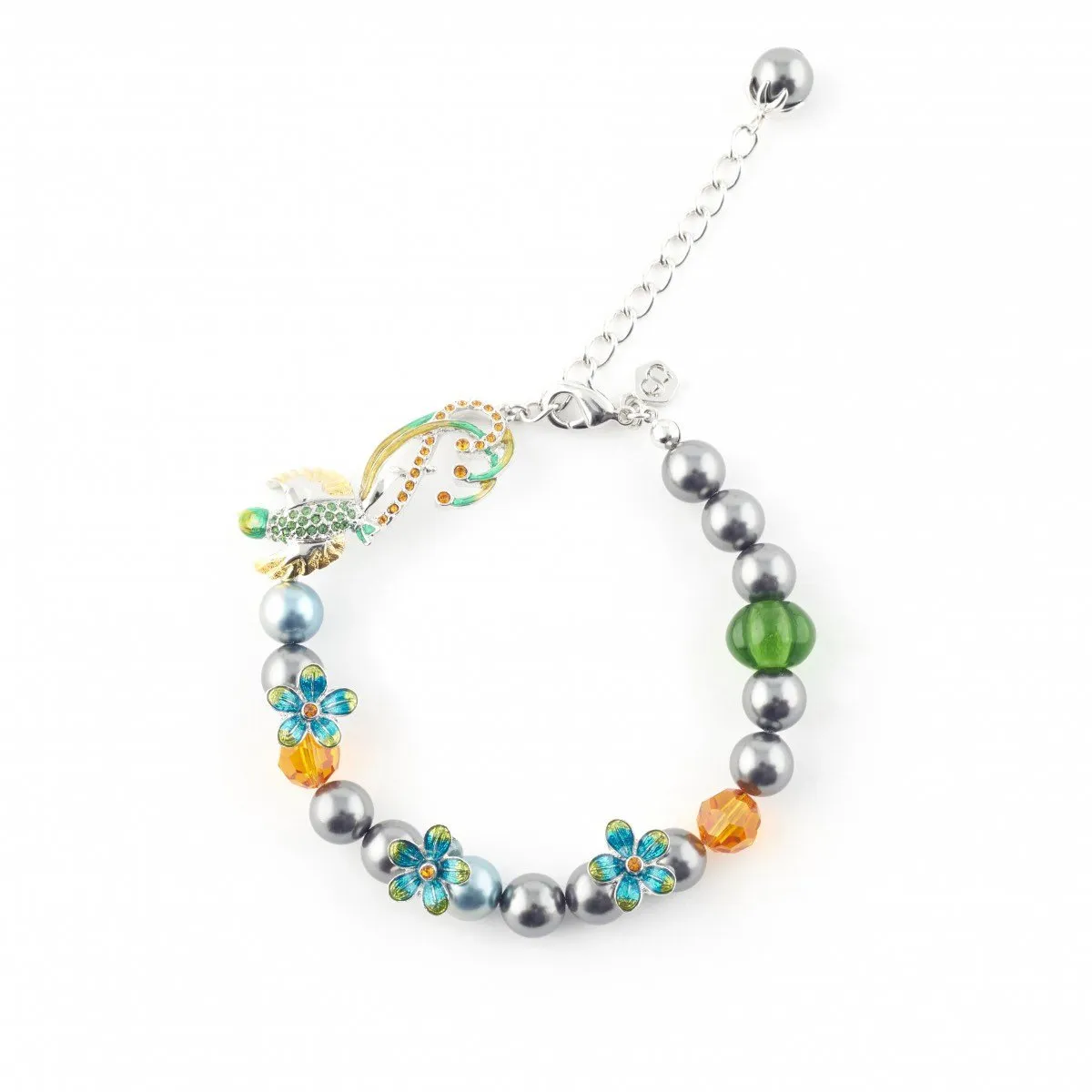 Bill Skinner Bird of Paradise Bracelet Silver Pearl Green Enamel Crystal