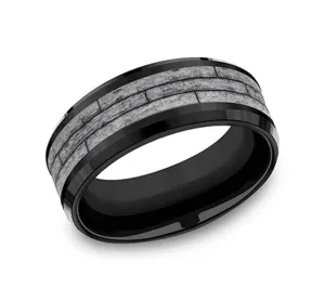 Black Titanium And Grey Tantalum Wood Planks 8mm Wedding Band