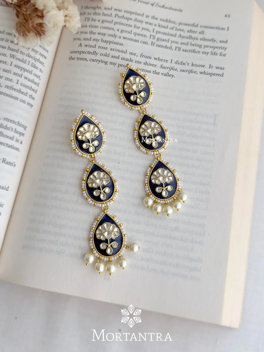 Blue Color Gold Plated Jadau Kundan Earrings - ME1052BL