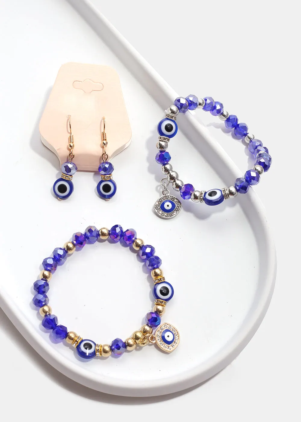 Blue Evil Eye Bracelet & Earring Set