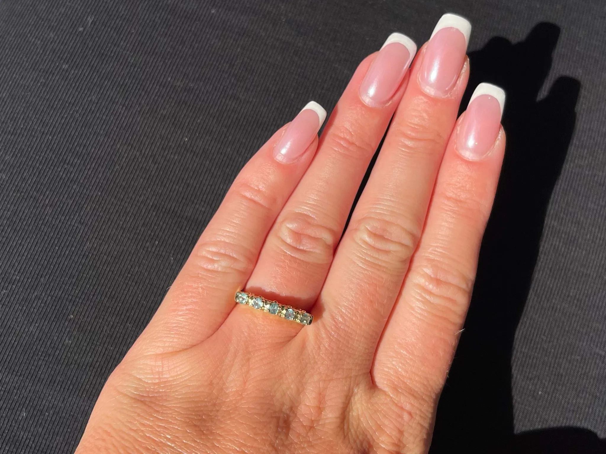 Blue Green Paraiba Color Tourmaline Band Ring 14k Yellow Gold