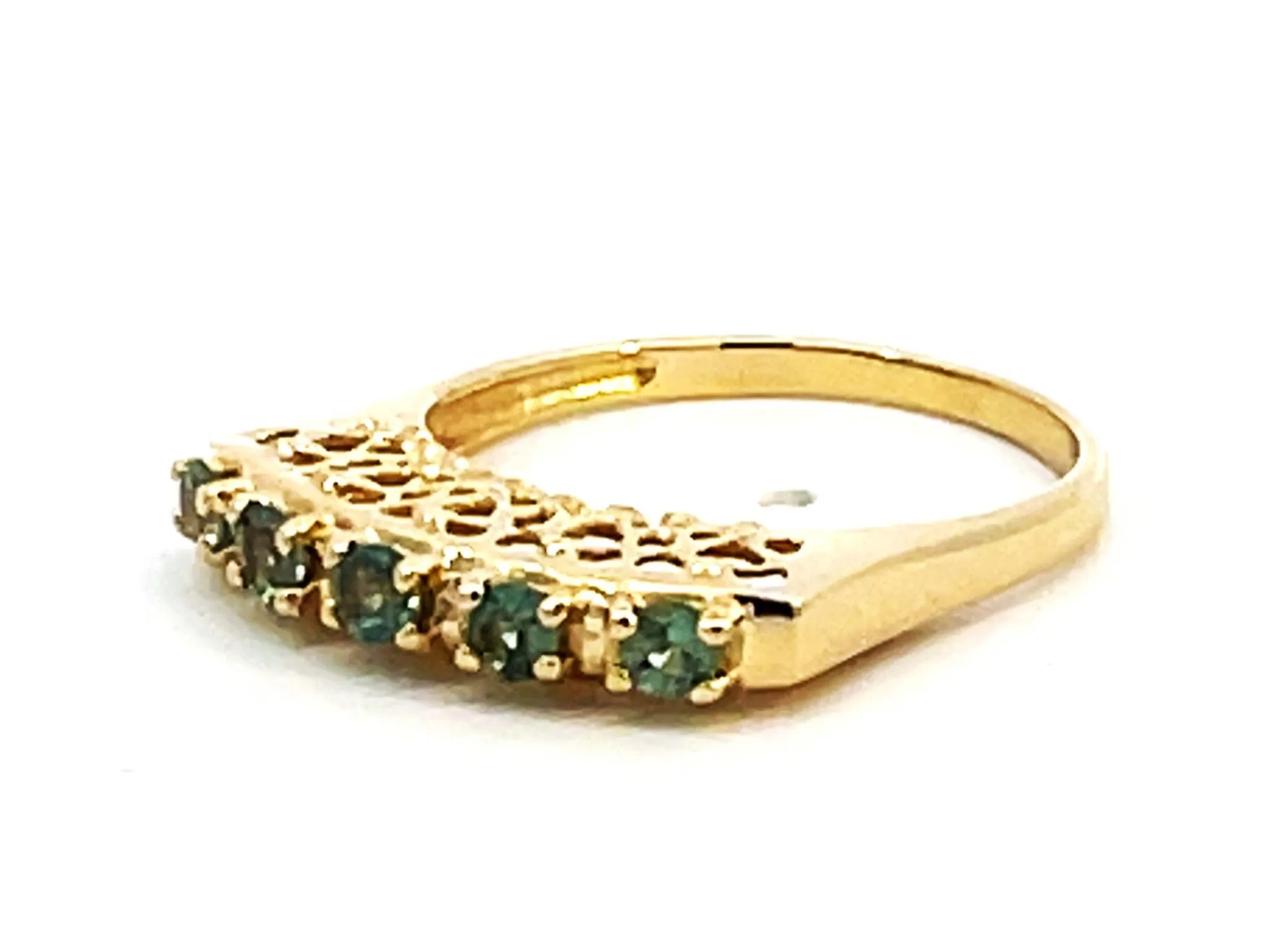 Blue Green Paraiba Color Tourmaline Band Ring 14k Yellow Gold