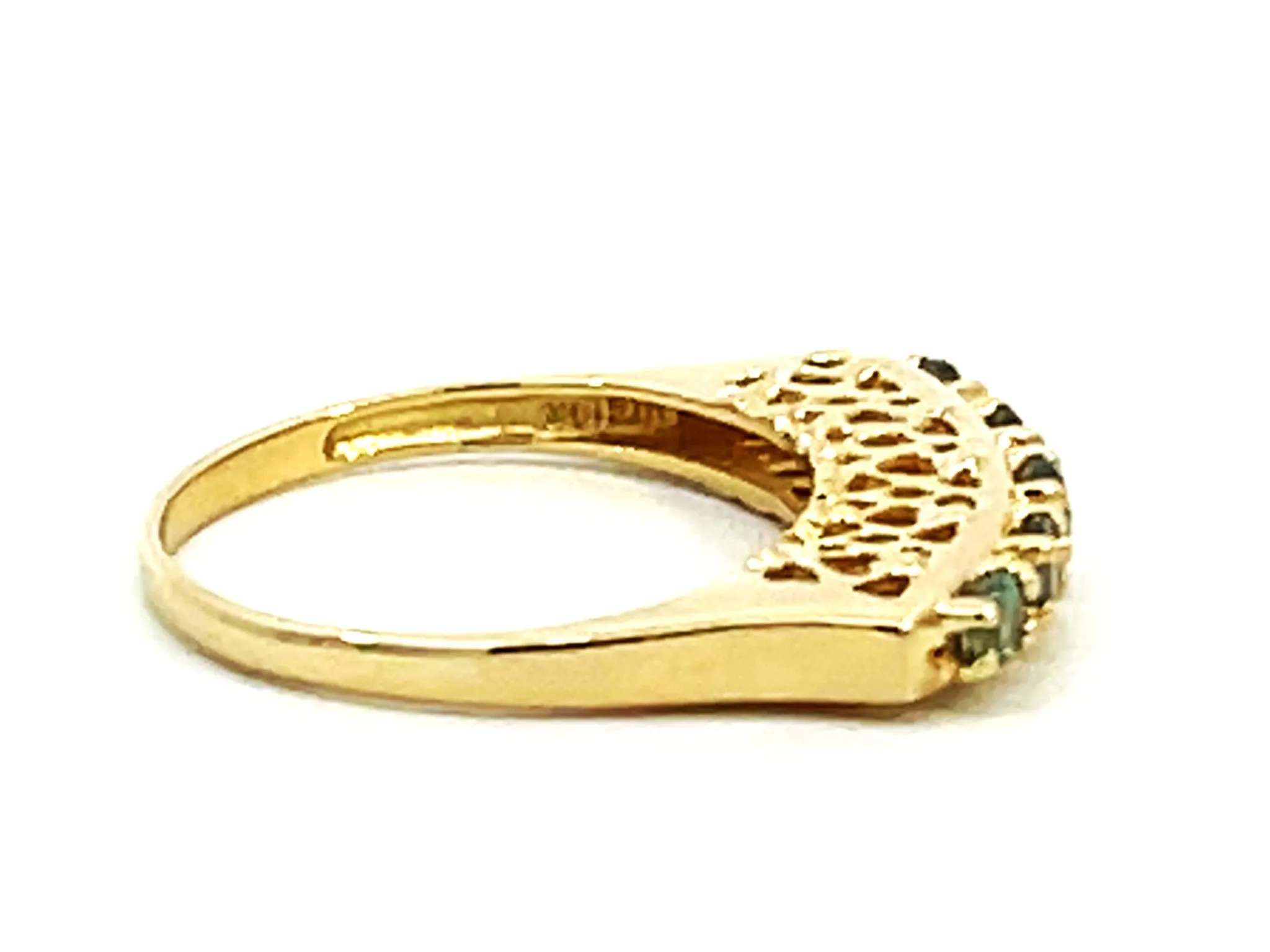 Blue Green Paraiba Color Tourmaline Band Ring 14k Yellow Gold