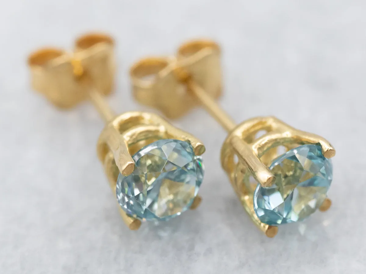 Blue Zircon 18-Karat Gold Stud Earrings