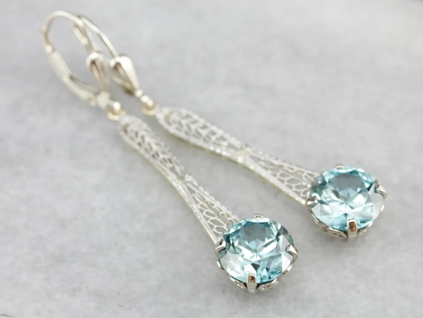 Blue Zircon Filigree Drop Earrings