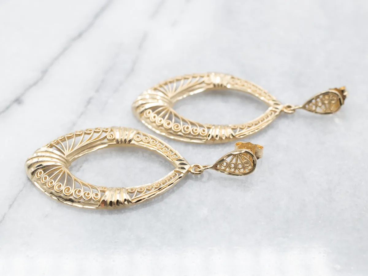 Bohemian Gold Filigree Drop Earrings