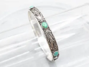 Boho Sterling Silver Turquoise Bangle Bracelet