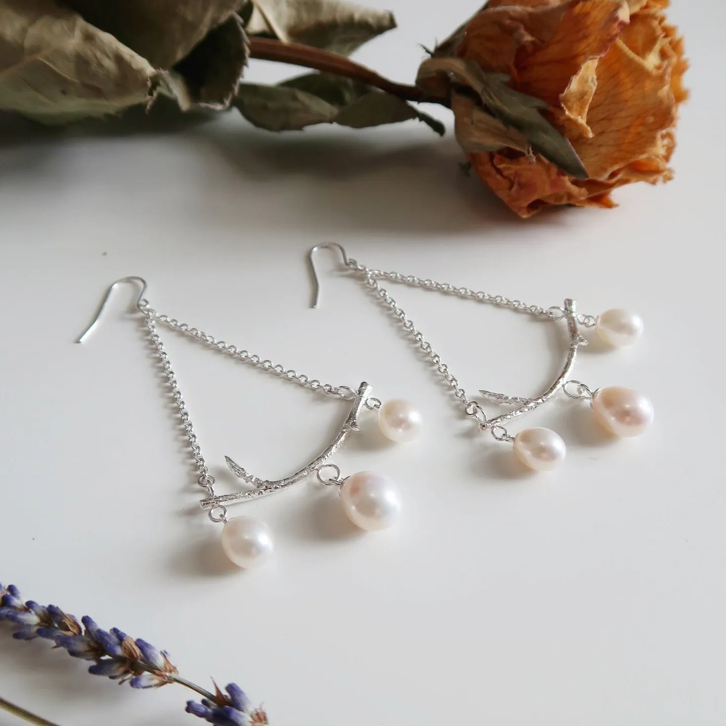 Branch Chandelier Earrings with Pearls