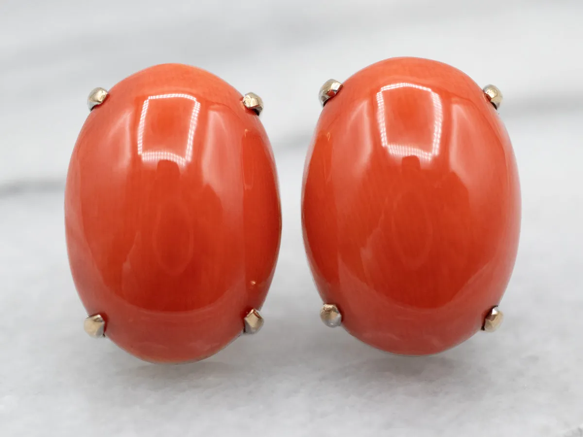 Bright Coral Solitaire Stud Earrings