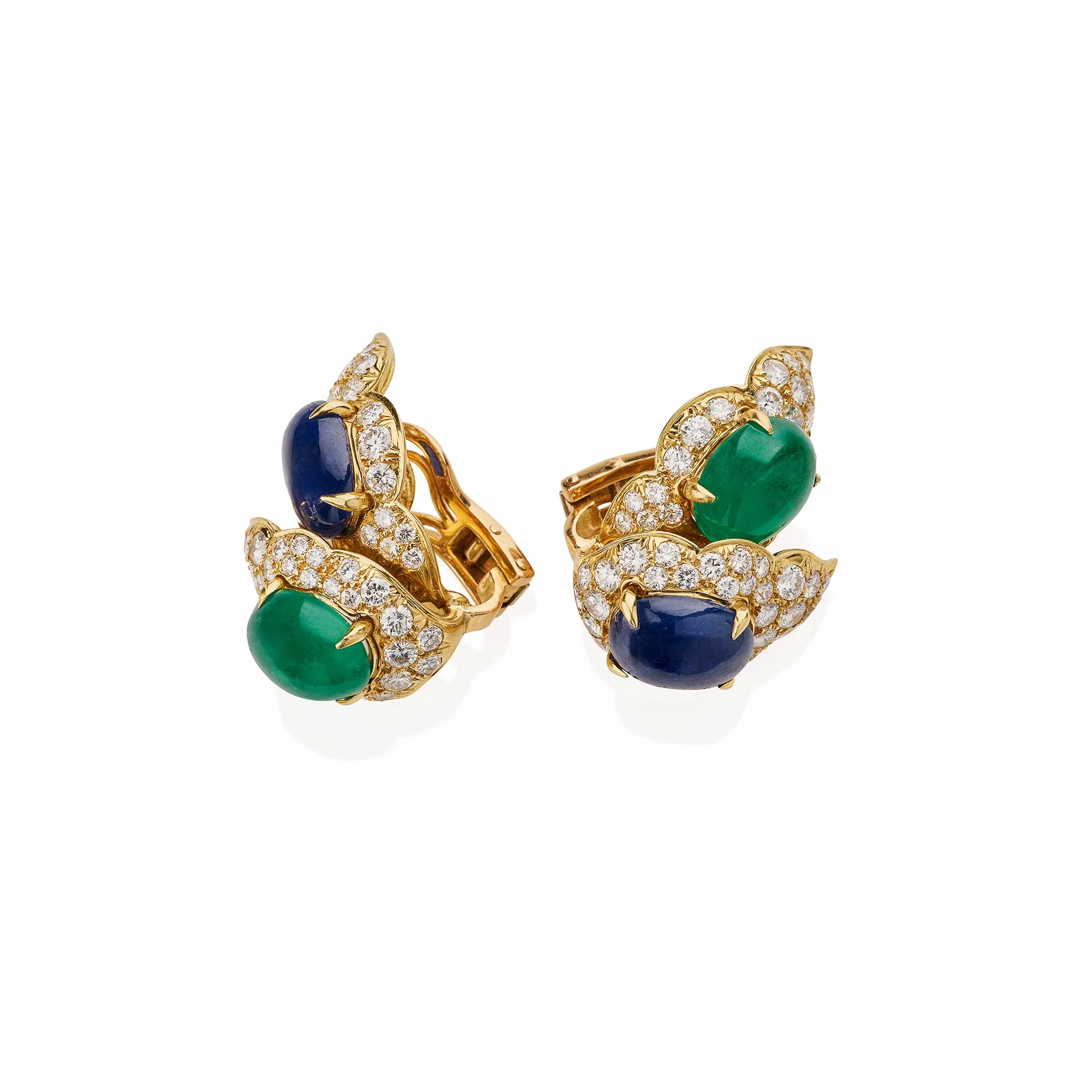 Bulgari Emerald and Sapphire Clip Earrings